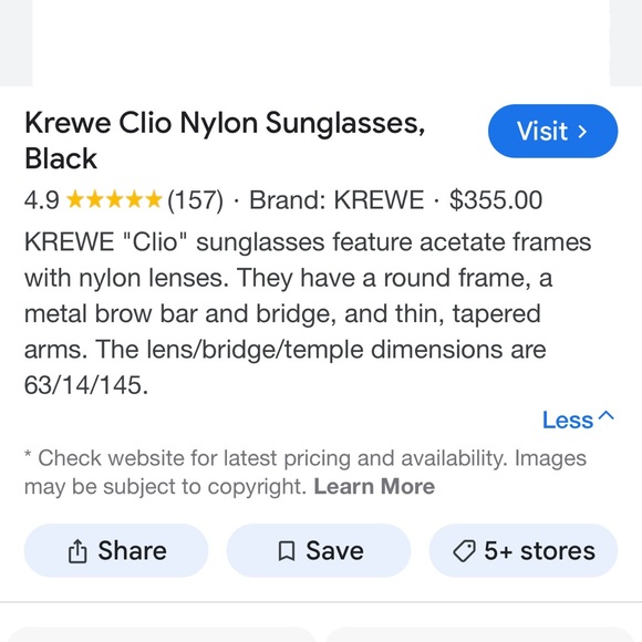 KREWE Clio Black and Gold Cat-Eye Sunglasses retail 355$ now! - Picture 4 of 7
